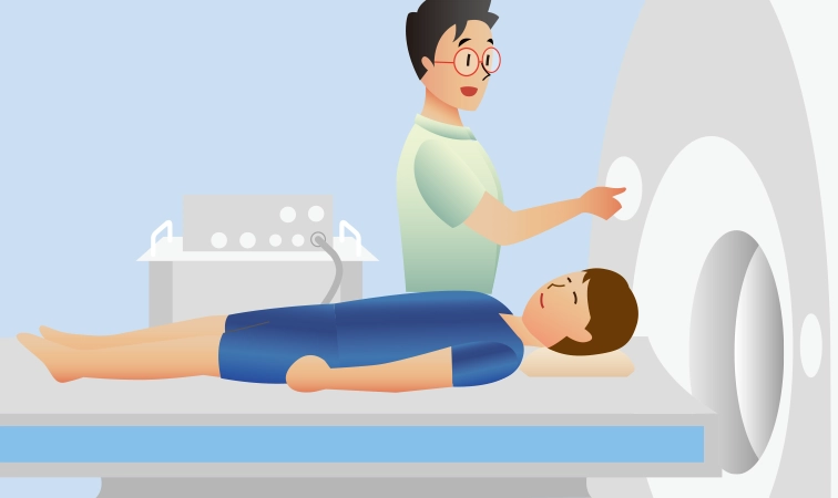 仰向けでCT撮影（1回目）